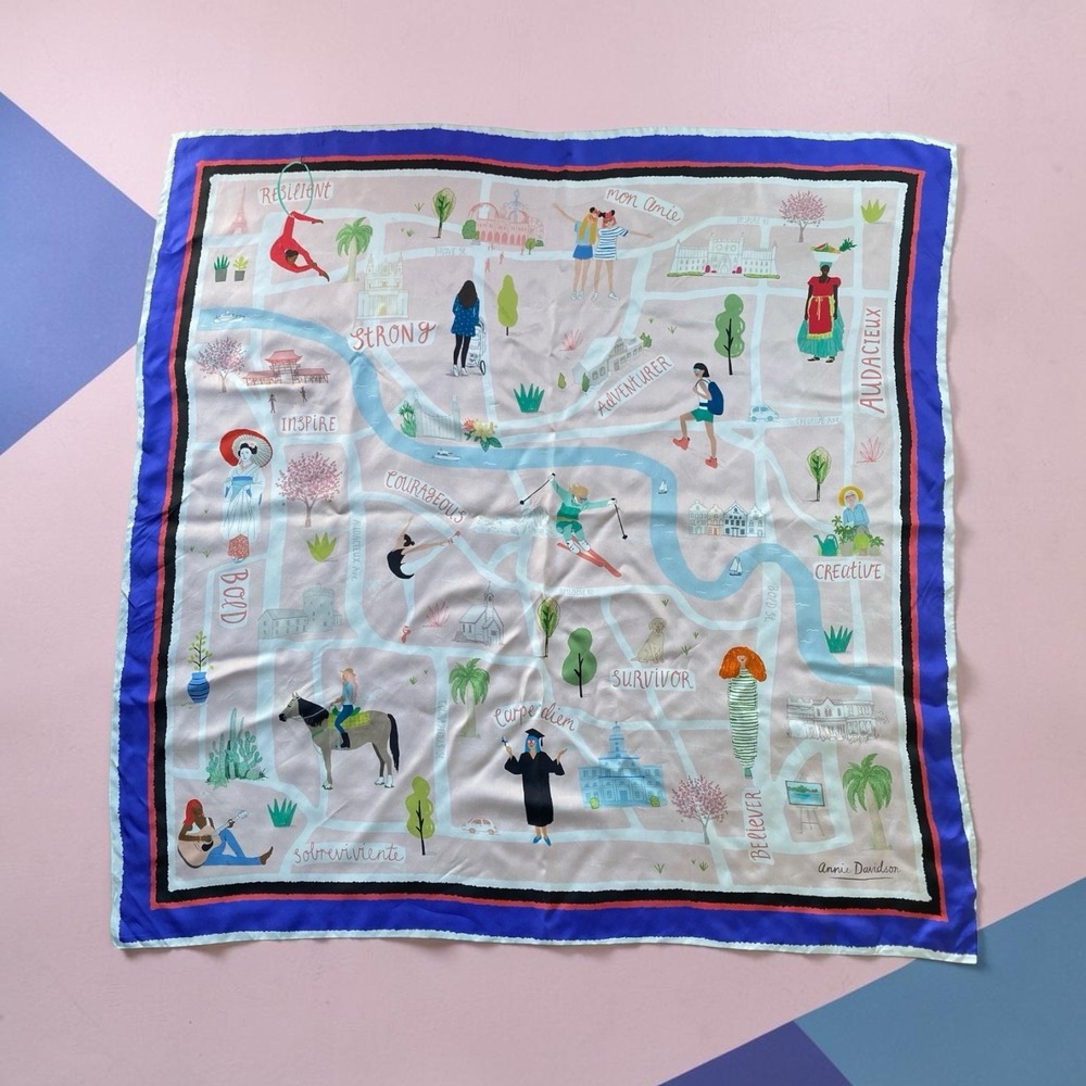 Talbots Art of the Scarf Silk Scarf 41" Celebrating Women Annie Davidson
